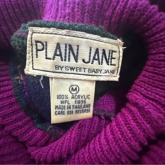 VTG Plain Jane by Sweet Baby Jane Purple, Pink and Green Knit Sweater Dress Sz M - Picture 9 of 10
